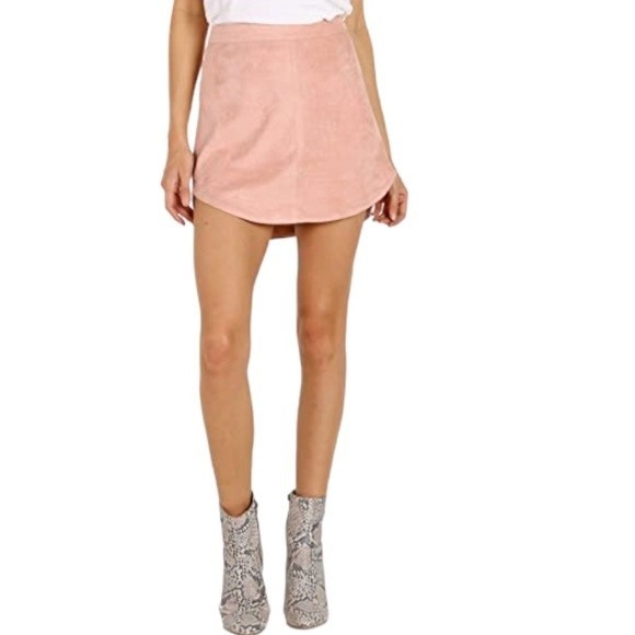 BB Dakota Mini Skirt Annette Pink lemonade plush Faux Suede Blush, size 8 - Picture 7 of 17